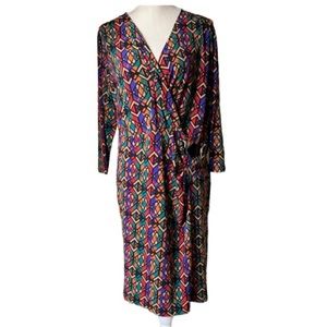 MISS TINA Tribal Geometric Print Faux Wrap Dress Size XL